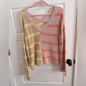 American Eagle Boho Stripe V-Neck Stripe Sweater